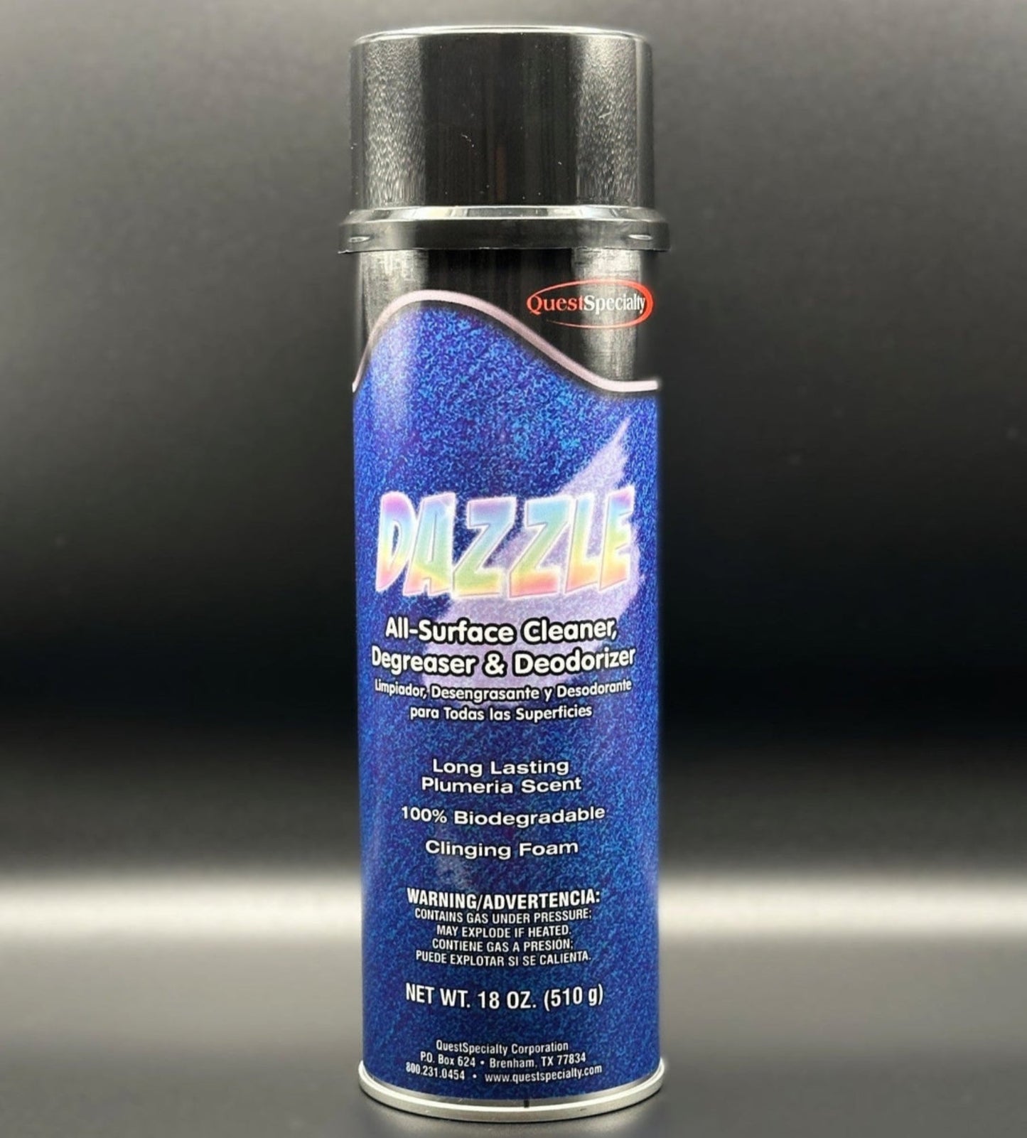 Can of Quicksilver Dazzle all-surface cleaner on a gray background